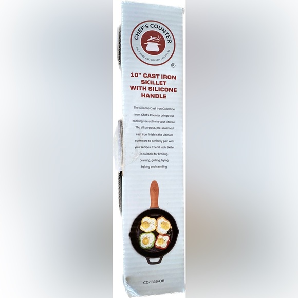 NIB 10” CHEF’S COUNTER CAST IRON SKILLET WITH SILICONE HANDLE - Picture 3 of 5